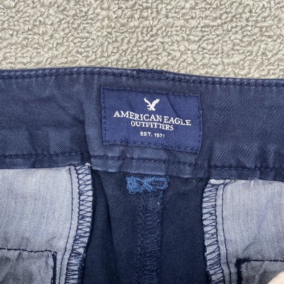 American Eagle Outfitters Midi Twill Short Womens Size 00 Stretch Dark Wash Navy - Picture 3 of 10